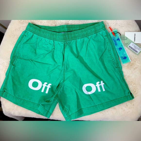 OFF-WHITE Mens classics industrial swimming shorts with Elastic Waistband - Picture 1 of 8
